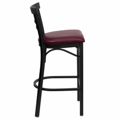 HERCULES Black Ladder Back Metal Bar Stool with Burgundy Vinyl Seat - XU-DG6R9BLAD-BAR-BURV-GG