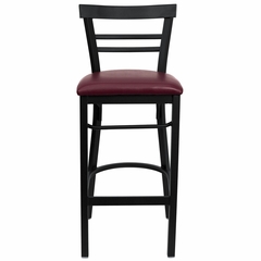 HERCULES Black Ladder Back Metal Bar Stool with Burgundy Vinyl Seat - XU-DG6R9BLAD-BAR-BURV-GG