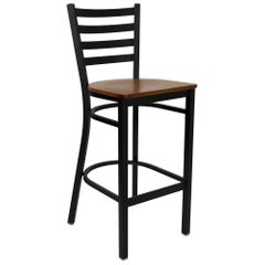 HERCULES Black Ladder Back Metal Bar Stool with Cherry Wood Seat - XU-DG697BLAD-BAR-CHYW-GG