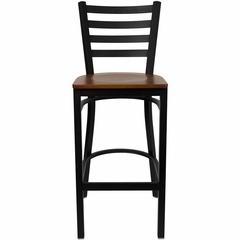 HERCULES Black Ladder Back Metal Bar Stool with Cherry Wood Seat - XU-DG697BLAD-BAR-CHYW-GG