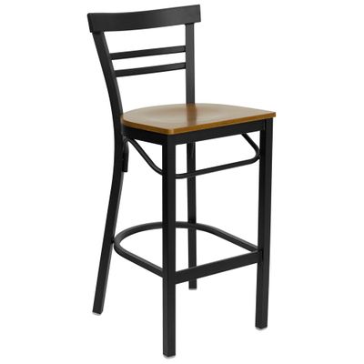 HERCULES Black Ladder Back Metal Bar Stool with Cherry Wood Seat - XU-DG6R9BLAD-BAR-CHYW-GG