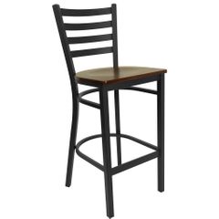 HERCULES Black Ladder Back Metal Bar Stool with Mahogany Wood Seat - XU-DG697BLAD-BAR-MAHW-GG