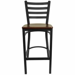 HERCULES Black Ladder Back Metal Bar Stool with Mahogany Wood Seat - XU-DG697BLAD-BAR-MAHW-GG