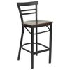 HERCULES Black Ladder Back Metal Bar Stool with Mahogany Wood Seat - XU-DG6R9BLAD-BAR-MAHW-GG
