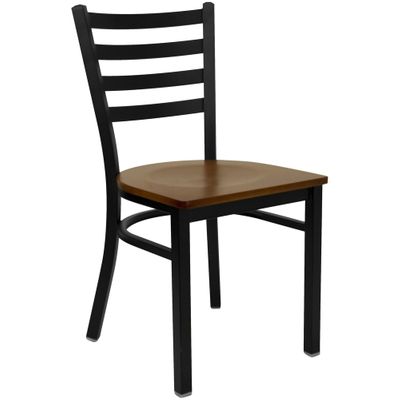 HERCULES Black Ladder Back Metal Chair with Cherry Wood Seat - XU-DG694BLAD-CHYW-GG