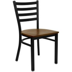 HERCULES Black Ladder Back Metal Chair with Cherry Wood Seat - XU-DG694BLAD-CHYW-GG