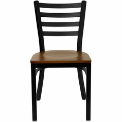 HERCULES Black Ladder Back Metal Chair with Cherry Wood Seat - XU-DG694BLAD-CHYW-GG