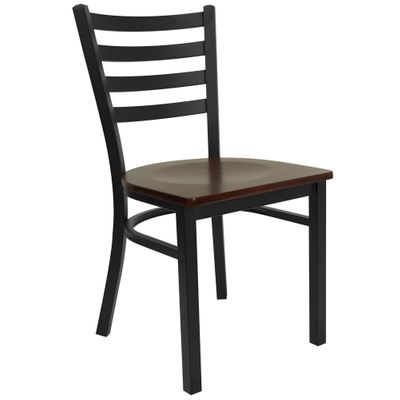 HERCULES Black Ladder Back Metal Chair with Mahogany Wood Seat - XU-DG694BLAD-MAHW-GG