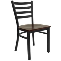 HERCULES Black Ladder Back Metal Chair with Mahogany Wood Seat - XU-DG694BLAD-MAHW-GG