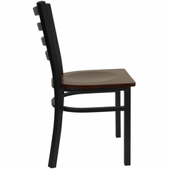 HERCULES Black Ladder Back Metal Chair with Mahogany Wood Seat - XU-DG694BLAD-MAHW-GG