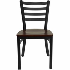 HERCULES Black Ladder Back Metal Chair with Mahogany Wood Seat - XU-DG694BLAD-MAHW-GG