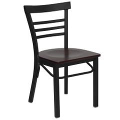 HERCULES Black Ladder Back Metal Chair with Mahogany Wood Seat - XU-DG6Q6B1LAD-MAHW-GG