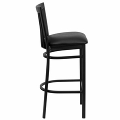 HERCULES Black School House Back Metal Bar Stool with Black Vinyl Seat - XU-DG6R8BSCH-BAR-BLKV-GG