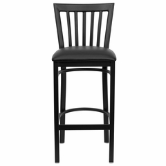 HERCULES Black School House Back Metal Bar Stool with Black Vinyl Seat - XU-DG6R8BSCH-BAR-BLKV-GG