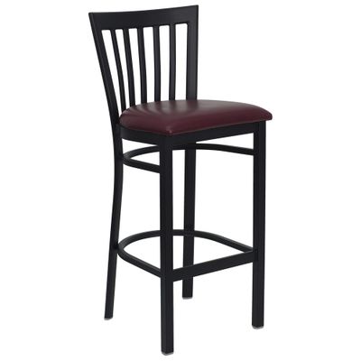 HERCULES Black School House Back Metal Bar Stool with Burgundy Vinyl Seat - XU-DG6R8BSCH-BAR-BURV-GG