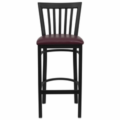 HERCULES Black School House Back Metal Bar Stool with Burgundy Vinyl Seat - XU-DG6R8BSCH-BAR-BURV-GG