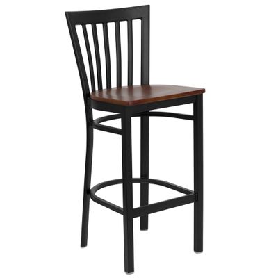 HERCULES Black School House Back Metal Bar Stool with Cherry Wood Seat - XU-DG6R8BSCH-BAR-CHYW-GG