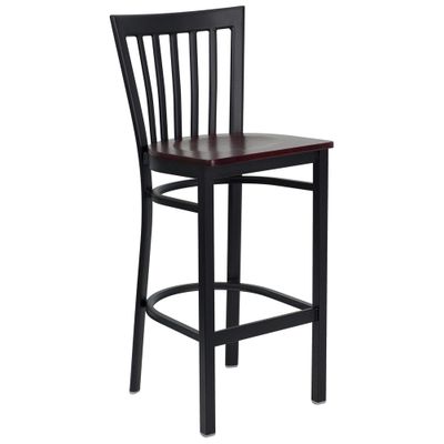 HERCULES Black School House Back Metal Bar Stool with Mahogany Wood Seat - XU-DG6R8BSCH-BAR-MAHW-GG