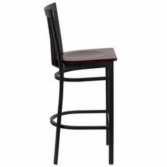 HERCULES Black School House Back Metal Bar Stool with Mahogany Wood Seat - XU-DG6R8BSCH-BAR-MAHW-GG