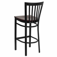 HERCULES Black School House Back Metal Bar Stool with Mahogany Wood Seat - XU-DG6R8BSCH-BAR-MAHW-GG