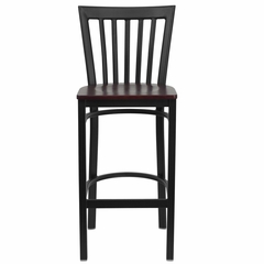 HERCULES Black School House Back Metal Bar Stool with Mahogany Wood Seat - XU-DG6R8BSCH-BAR-MAHW-GG