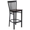 HERCULES Black School House Back Metal Bar Stool with Mahogany Wood Seat - XU-DG6R8BSCH-BAR-MAHW-GG