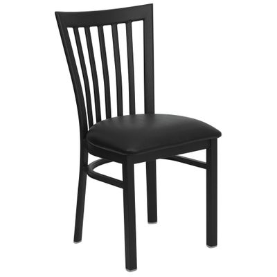 HERCULES Black Schoolhouse Back Metal Chair with Black Vinyl Seat - XU-DG6Q4BSCH-BLKV-GG