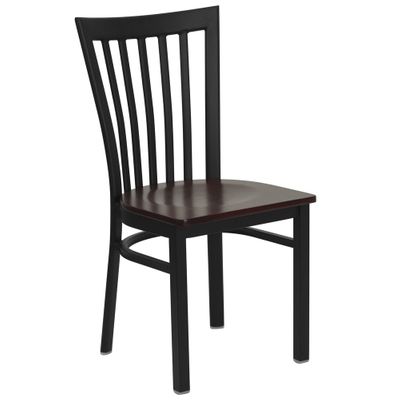 HERCULES Black Schoolhouse Back Metal Chair with Mahogany Wood Seat - XU-DG6Q4BSCH-MAHW-GG