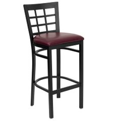 HERCULES Black Window Back Metal Bar Stool with Burgundy Vinyl Seat - XU-DG6R7BWIN-BAR-BURV-GG