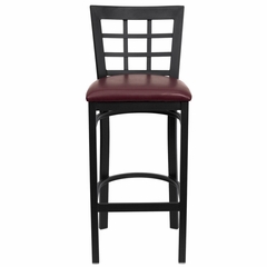 HERCULES Black Window Back Metal Bar Stool with Burgundy Vinyl Seat - XU-DG6R7BWIN-BAR-BURV-GG