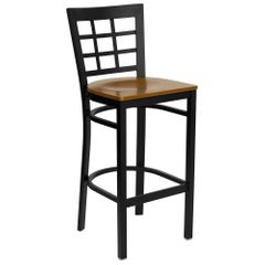 HERCULES Black Window Back Metal Bar Stool with Cherry Wood Seat - XU-DG6R7BWIN-BAR-CHYW-GG