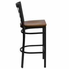 HERCULES Black Window Back Metal Bar Stool with Cherry Wood Seat - XU-DG6R7BWIN-BAR-CHYW-GG