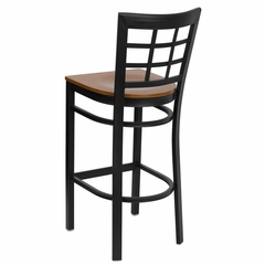 HERCULES Black Window Back Metal Bar Stool with Cherry Wood Seat - XU-DG6R7BWIN-BAR-CHYW-GG