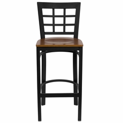 HERCULES Black Window Back Metal Bar Stool with Cherry Wood Seat - XU-DG6R7BWIN-BAR-CHYW-GG