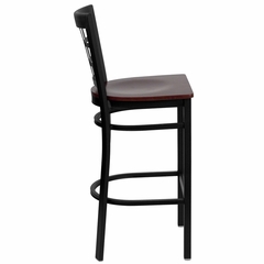 HERCULES Black Window Back Metal Bar Stool with Mahogany Wood Seat - XU-DG6R7BWIN-BAR-MAHW-GG
