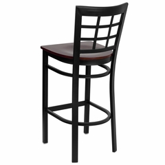 HERCULES Black Window Back Metal Bar Stool with Mahogany Wood Seat - XU-DG6R7BWIN-BAR-MAHW-GG