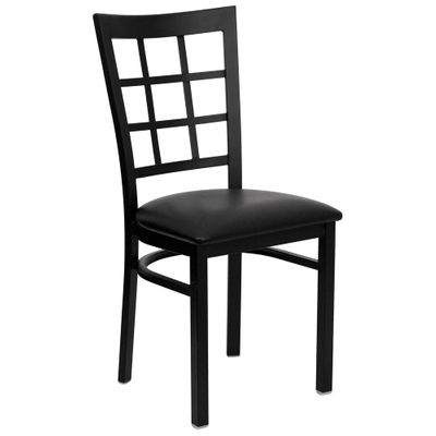 HERCULES Black Window Back Metal Chair with Black Vinyl Seat - XU-DG6Q3BWIN-BLKV-GG
