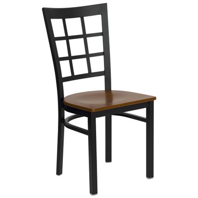 HERCULES Black Window Back Metal Chair with Cherry Wood Seat - XU-DG6Q3BWIN-CHYW-GG