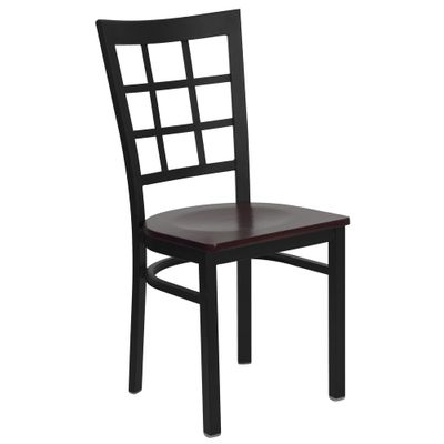 HERCULES Black Window Back Metal Chair with Mahogany Wood Seat - XU-DG6Q3BWIN-MAHW-GG