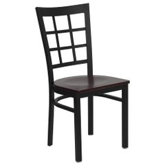 HERCULES Black Window Back Metal Chair with Mahogany Wood Seat - XU-DG6Q3BWIN-MAHW-GG