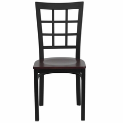 HERCULES Black Window Back Metal Chair with Mahogany Wood Seat - XU-DG6Q3BWIN-MAHW-GG