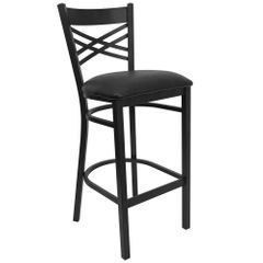 HERCULES Black ""X"" Back Metal Bar Stool with Black Vinyl Seat - XU-6F8BXBK-BAR-BLKV-GG