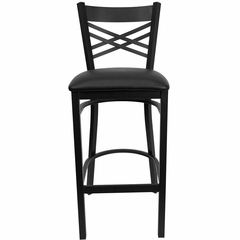 HERCULES Black ""X"" Back Metal Bar Stool with Black Vinyl Seat - XU-6F8BXBK-BAR-BLKV-GG