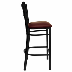 HERCULES Black ""X"" Back Metal Bar Stool with Burgundy Vinyl Seat - XU-6F8BXBK-BAR-BURV-GG