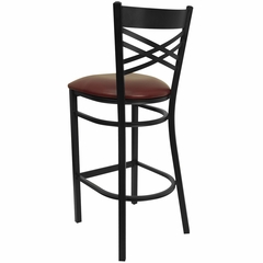 HERCULES Black ""X"" Back Metal Bar Stool with Burgundy Vinyl Seat - XU-6F8BXBK-BAR-BURV-GG