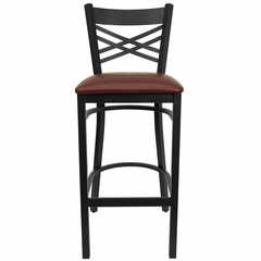 HERCULES Black ""X"" Back Metal Bar Stool with Burgundy Vinyl Seat - XU-6F8BXBK-BAR-BURV-GG