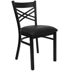 HERCULES Black "X" Back Metal Chair with Black Vinyl Seat - XU-6FOBXBK-BLKV-GG