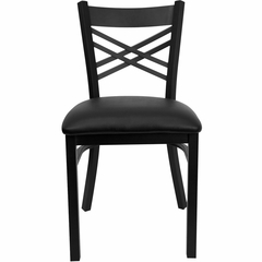HERCULES Black "X" Back Metal Chair with Black Vinyl Seat - XU-6FOBXBK-BLKV-GG