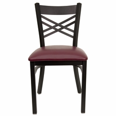 HERCULES Black "X" Back Metal Chair with Burgundy Vinyl Seat - XU-6FOBXBK-BURV-GG