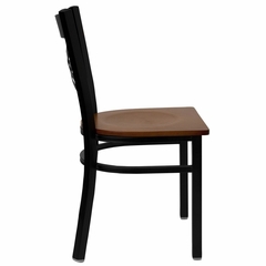 HERCULES Black "X" Back Metal Chair with Cherry Wood Seat - XU-6FOBXBK-CHYW-GG